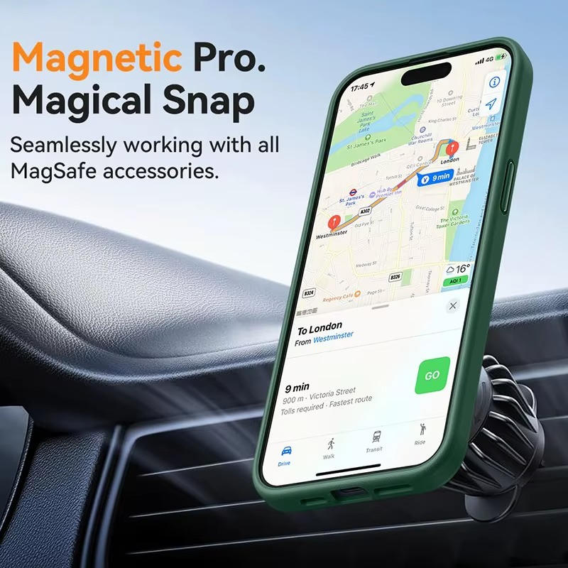 جراب مغناطيسي لموبايل آيفون 11 برو ماكس ماج سيف مع واقي عدسة الكاميرا، جراب حماية كاملة نحيف وناعم ومضاد للصدمات ومضاد للخدش من البولي يوريثين الحراري الناعم لموبايل آيفون 11 برو ماكس (أخضر)