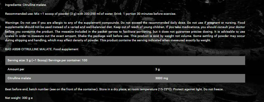Bad Ass Citrulline Malate-100Serv.-300G.-Unflavored