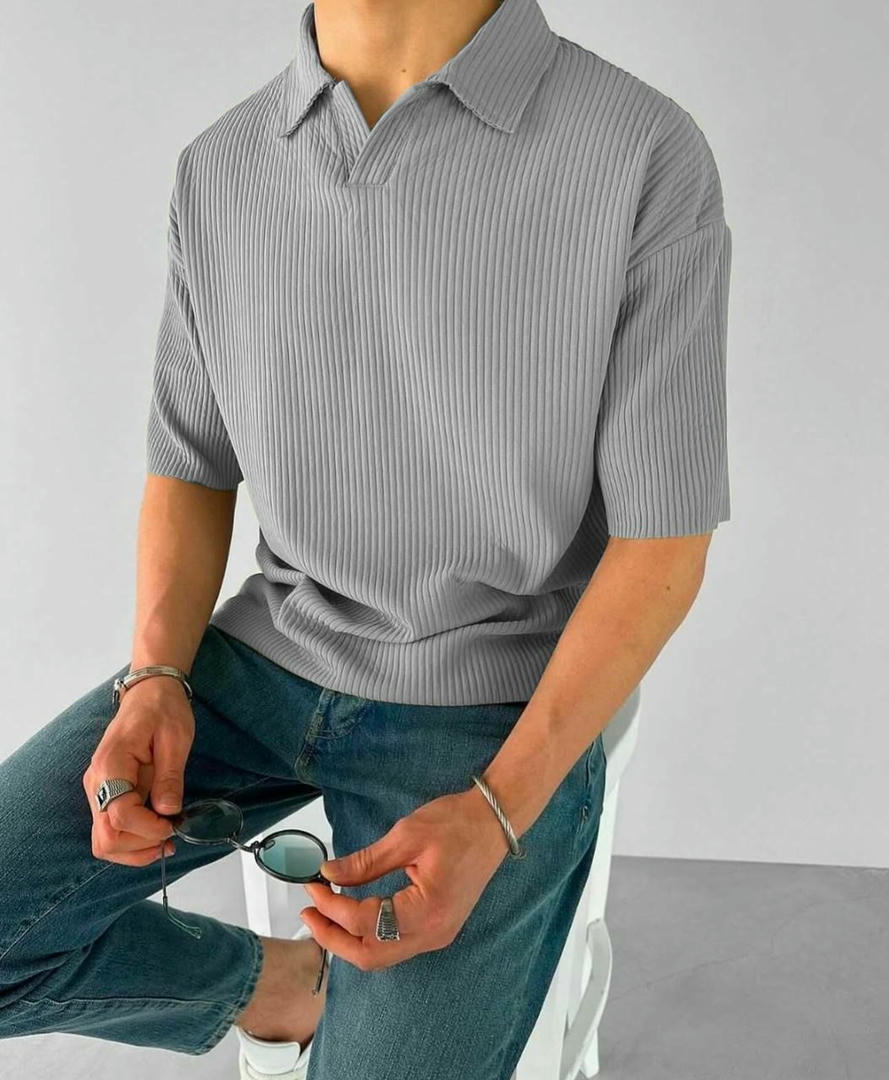Ribbed collar polo shirt