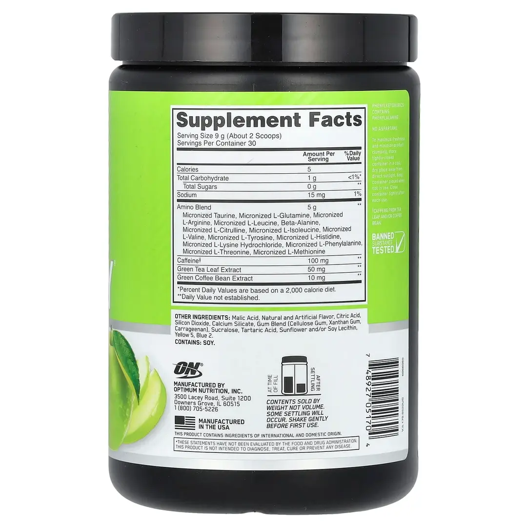 Optimum Nutrition Essential Amino Energy Green apple 270g 30Serv