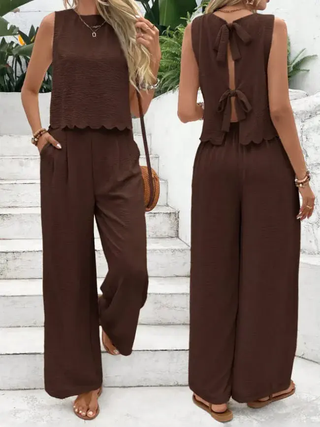 طقم كتان حريمي فيست × بنطلون Wide Leg